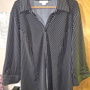 dressbarn Black and White Pinstripe Button-Down Shirt